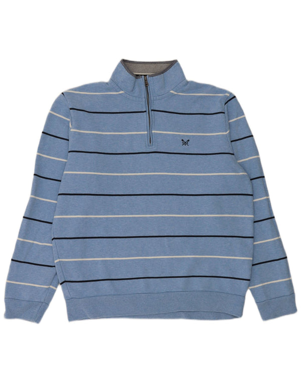 CREW CLOTHING Felpa da uomo con zip e collo maglione XL in cotone a righe blu