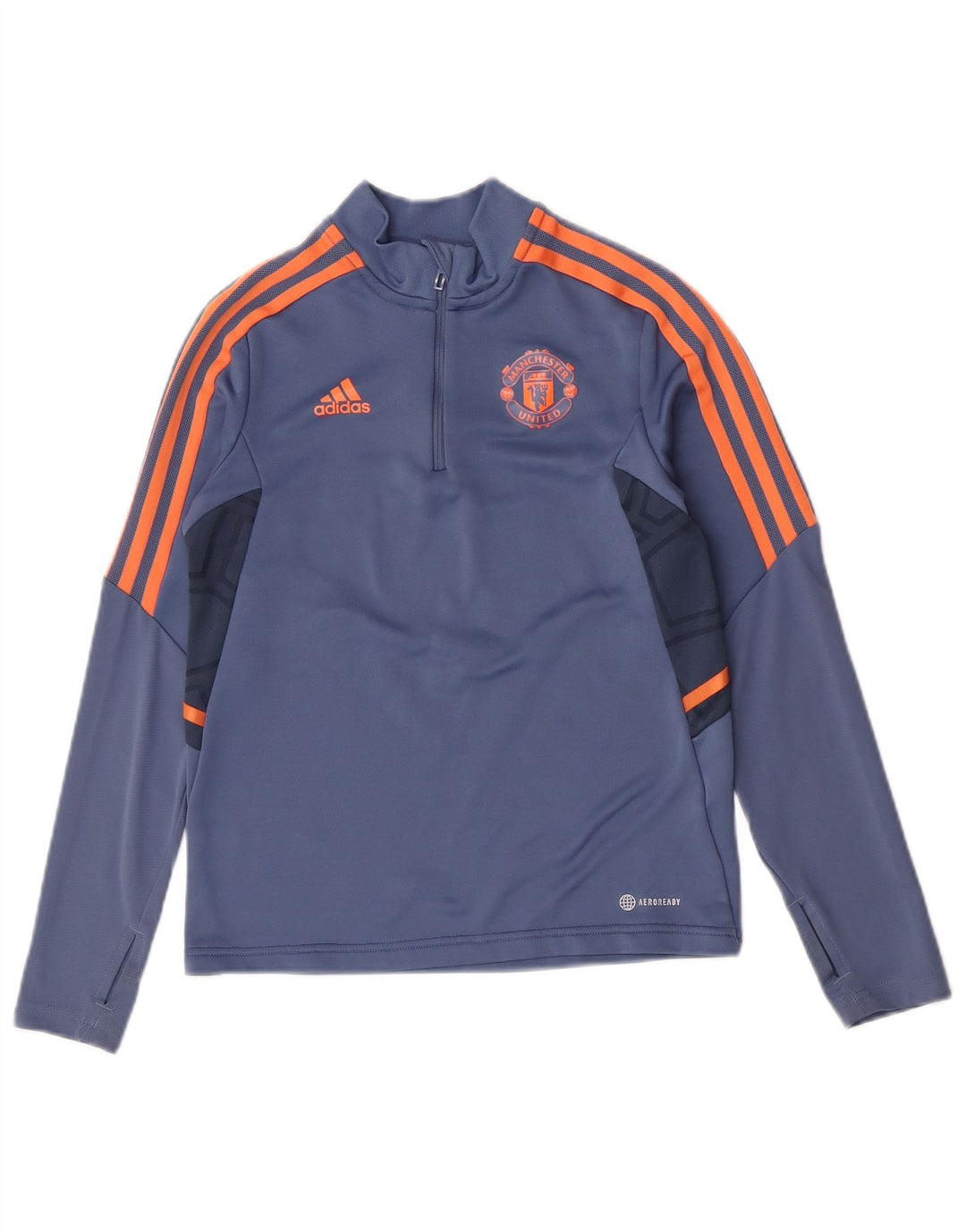 Top della tuta pullover Adidas da ragazzo del Manchester United 11-12 anni blu
