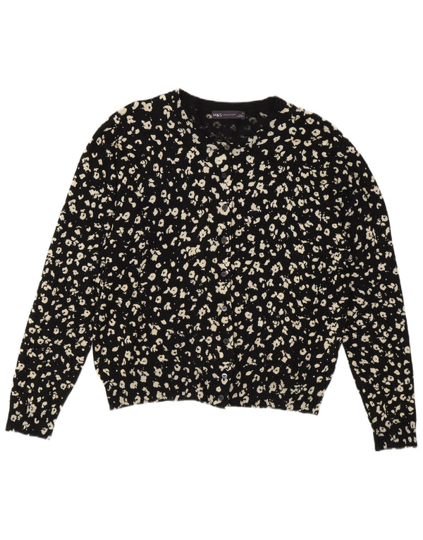 Maglione cardigan corto da donna Marks & Spencer UK 16 grande stampa animalier nera