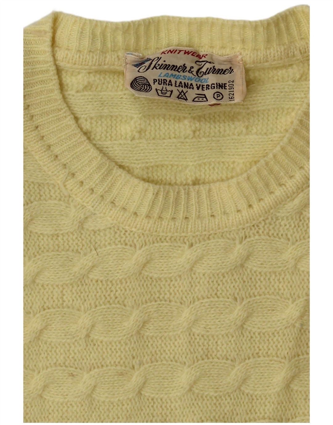 Maglione maglione girocollo da donna VINTAGE UK 14 Lana vergine giallo medio
