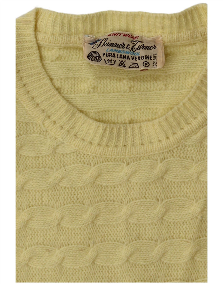 Maglione maglione girocollo da donna VINTAGE UK 14 Lana vergine giallo medio
