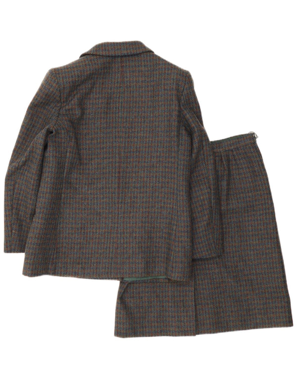 Tris set gonna doppiopetto da donna in 2 pezzi UK 8 piccolo W26 grigio a quadri
