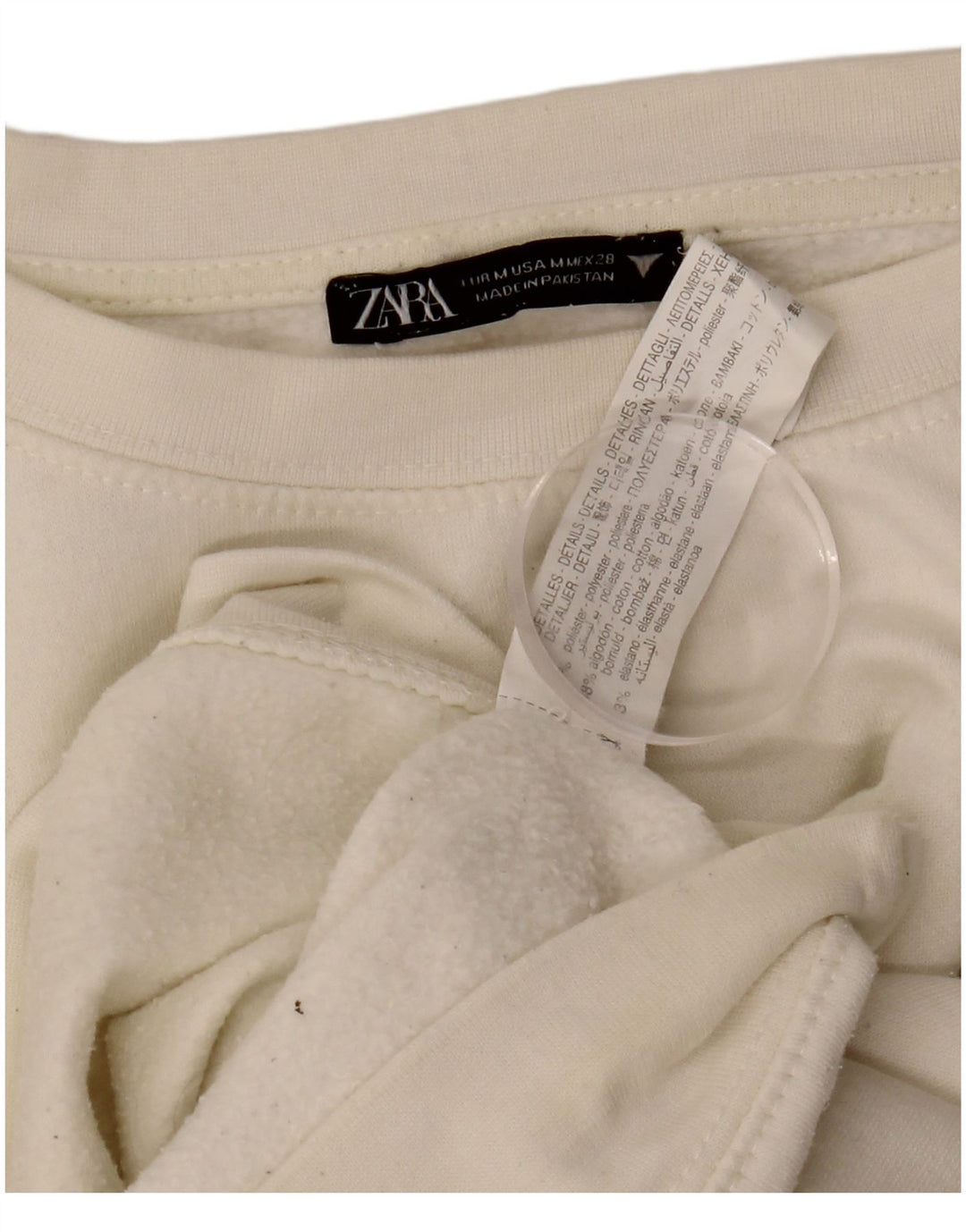 Felpa corta oversize da donna Zara UK 14 poliestere bianco medio