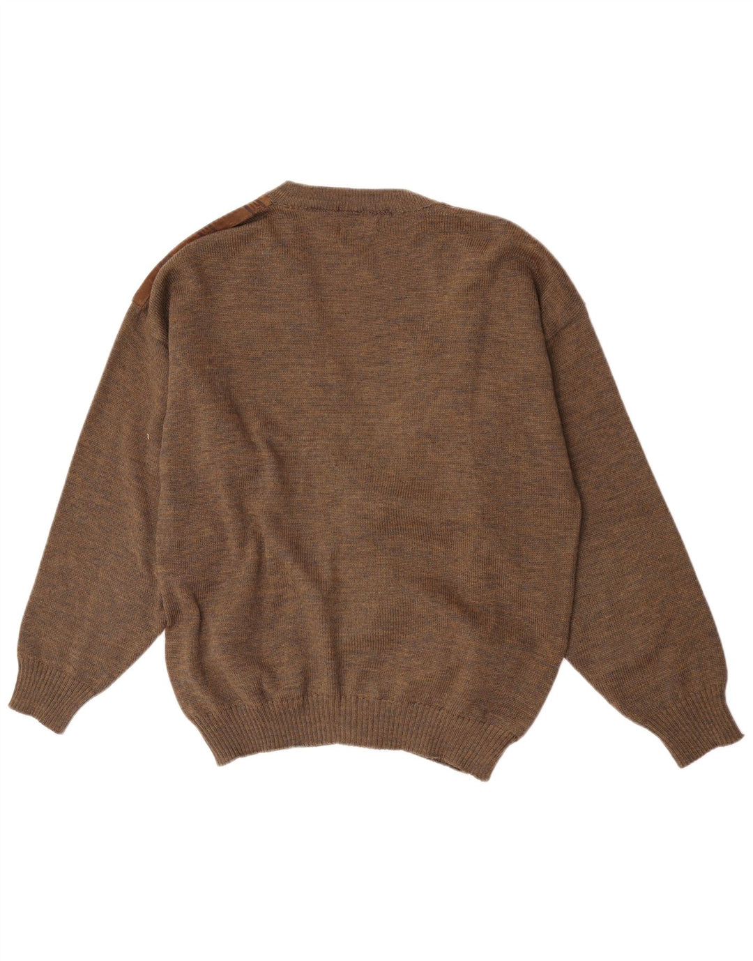 Maglione cardigan in pelle scamosciata vintage da uomo grande lana geometrica marrone