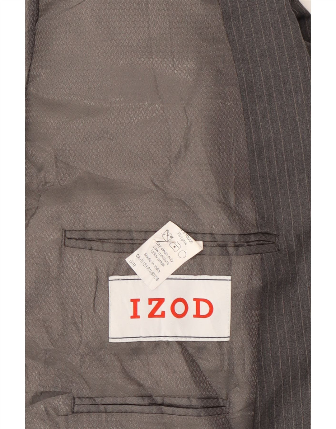 IZOD Mens 2 Button Blazer Jacket IT 50 Large Grey Pinstripe Polyester Vintage Izod and Second-Hand Izod from Messina Hembry 