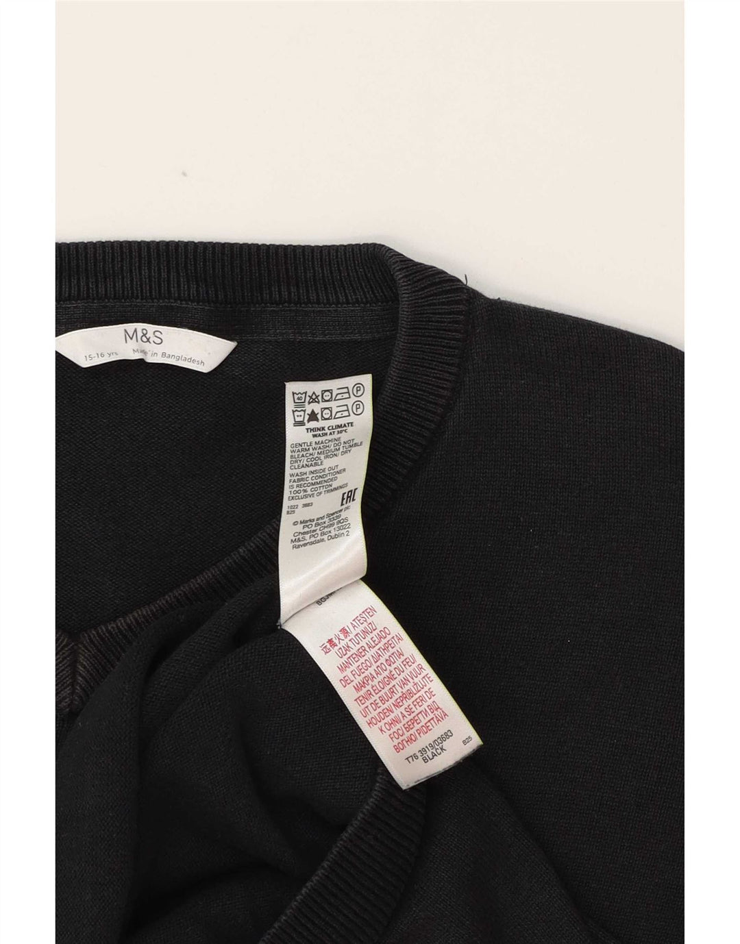 Maglione Marks & Spencer da ragazzo con scollo a V 15-16 anni in cotone nero