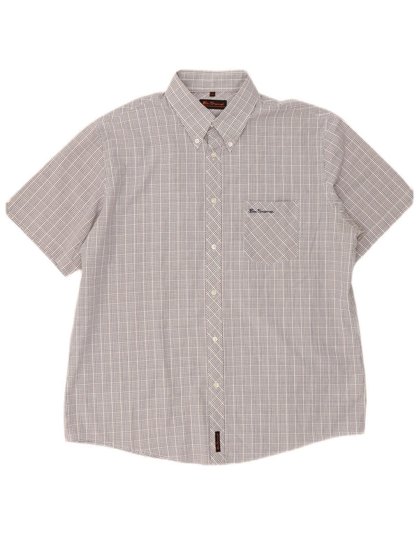 Camicia a maniche corte da uomo Ben Sherman XL in cotone a quadri blu