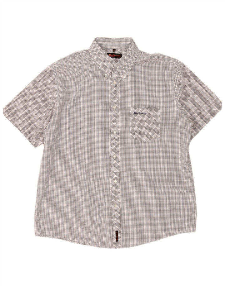 Camicia a maniche corte da uomo Ben Sherman XL in cotone a quadri blu