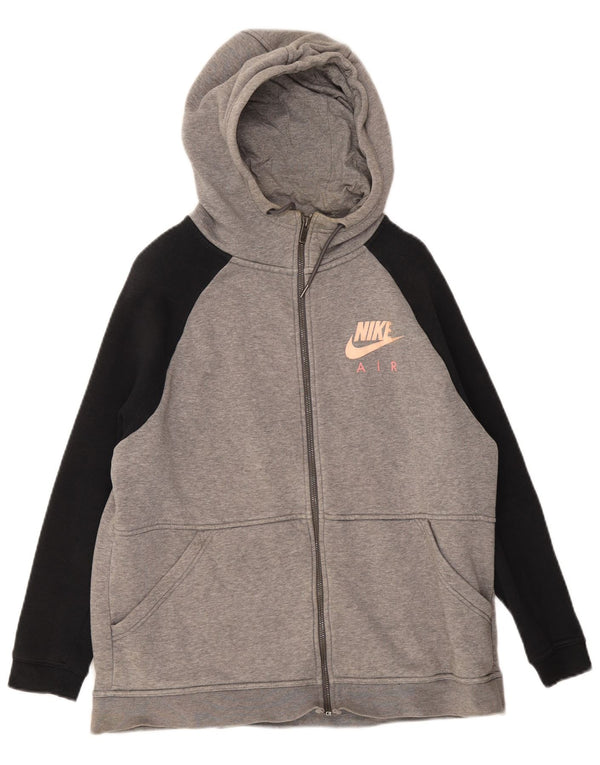 Felpa con cappuccio e zip grafica Nike da donna UK 16 grande cotone color block grigio