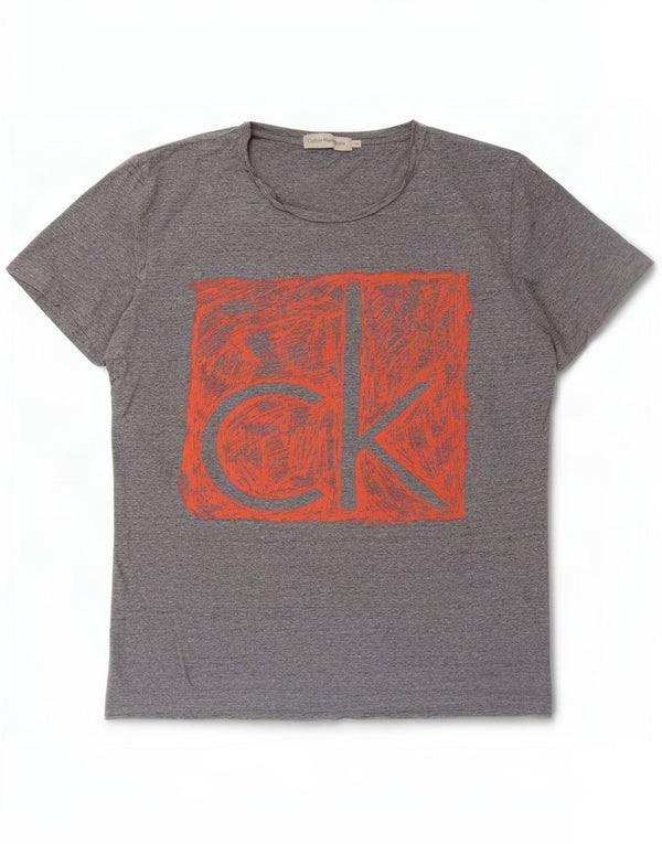 Calvin Klein Jeans T-shirt grafica da uomo Top in cotone chiazzato grigio medio