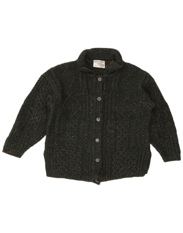 Maglione cardigan da donna vintage UK 16 grande lana screziata verde