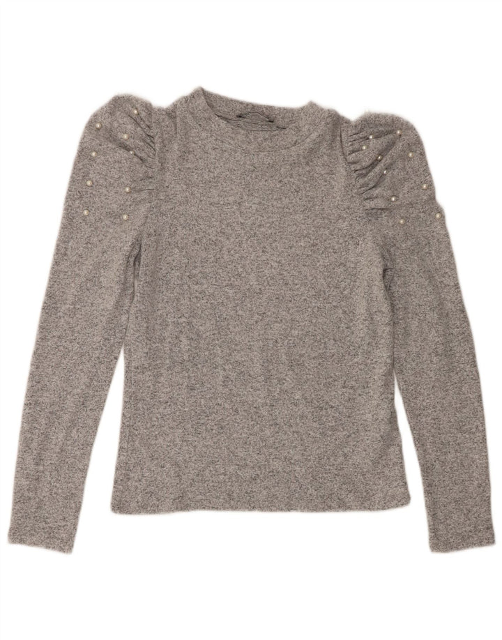 Top Zara da donna a maniche lunghe UK 12 Viscosa chiazzata grigio medio