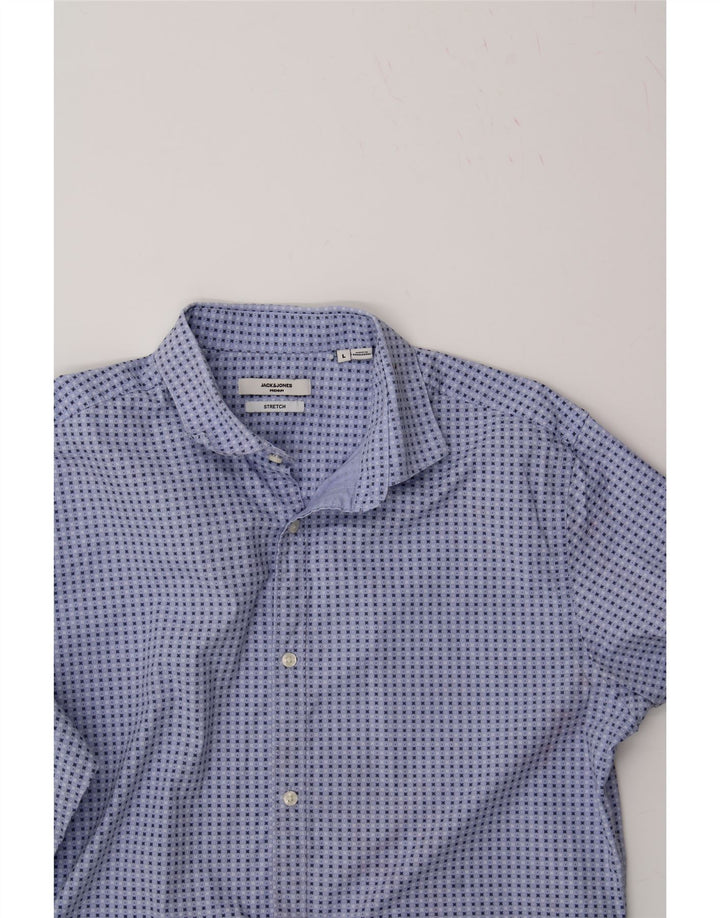 JACK & JONES Mens Stretch Shirt Large Blue Spotted Cotton Vintage Jack & Jones and Second-Hand Jack & Jones from Messina Hembry 