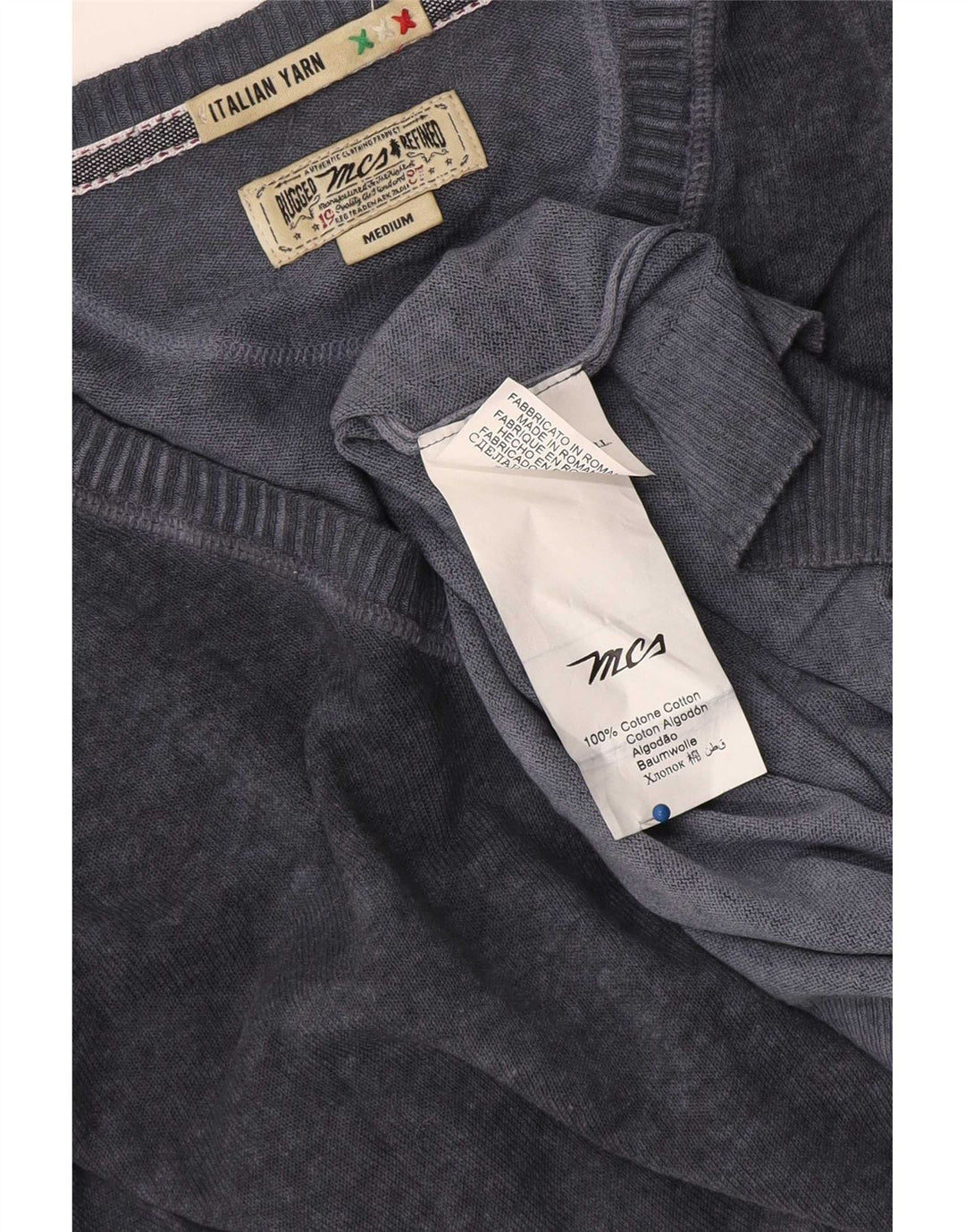 Maglione da uomo con scollo a V Marlboro Classics in cotone blu navy medio