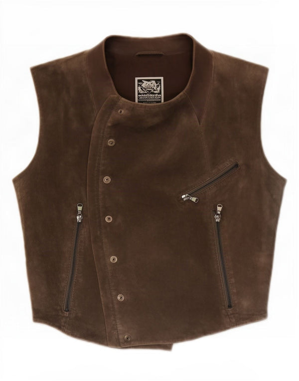 Gilet in pelle scamosciata da donna Diesel UK 10 piccolo in pelle marrone