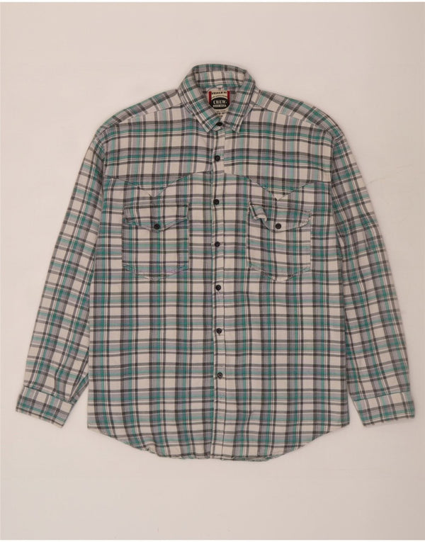 Crew Camicia da uomo in flanella di cotone a quadri verdi grandi