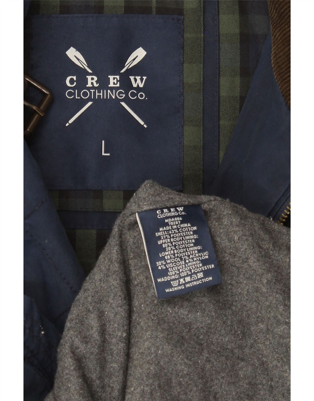 Crew Clothing Giacca trapuntata da uomo UK 40 Large in cotone blu navy