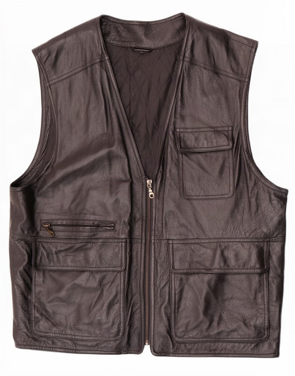Gilet multiuso in pelle vintage da uomo IT 52 XL Nero
