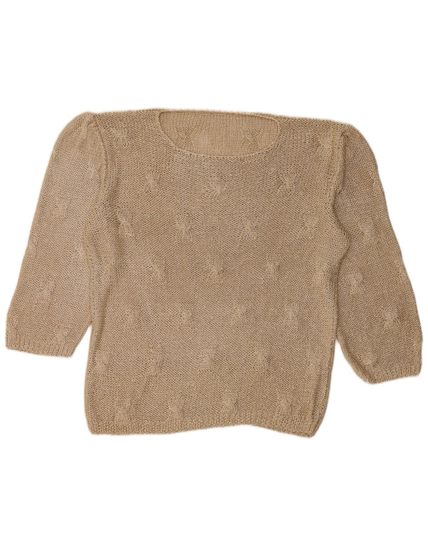 Maglione maglione girocollo con maniche a 3/4 vintage da donna UK 18 XL Beige