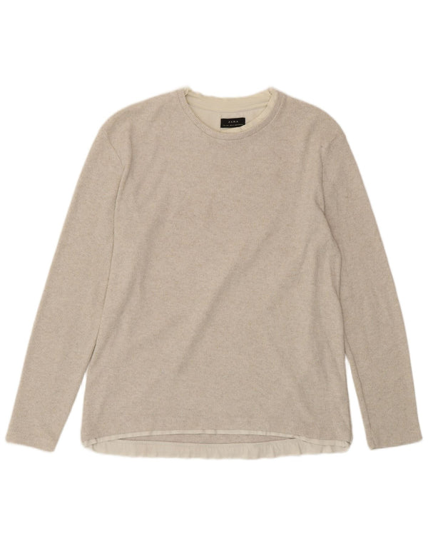Maglia ZARA da donna a maniche lunghe UK 16 grande in cotone beige