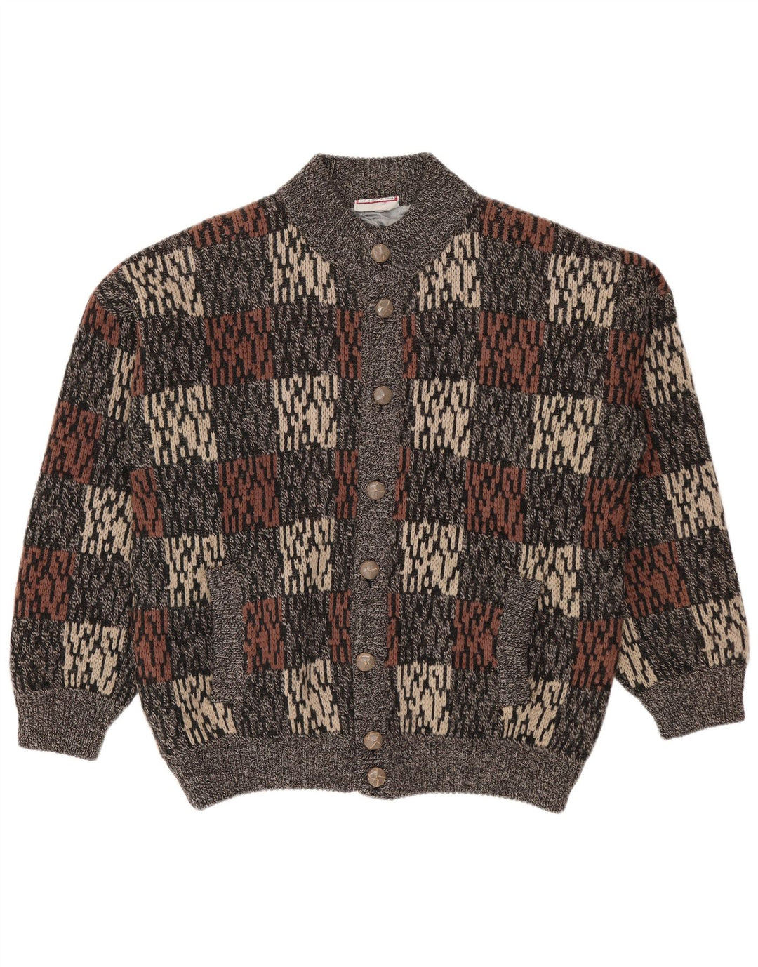 Maglione cardigan vintage da uomo con motivo astratto IT 50 Grigio medio