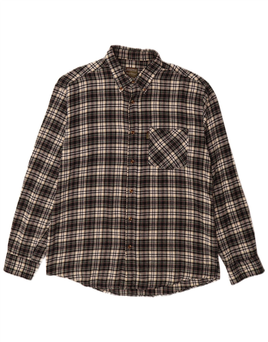 Camicia vintage da uomo in flanella di cotone a quadri neri grandi