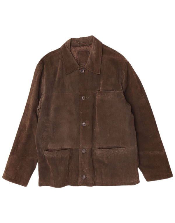 Giacca vintage in pelle scamosciata da uomo UK 40 grande in pelle marrone