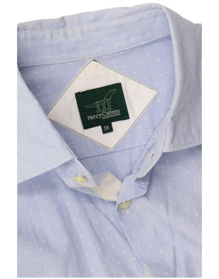 HENRY COTTONS Mens Shirt Size 38 Medium Blue Spotted