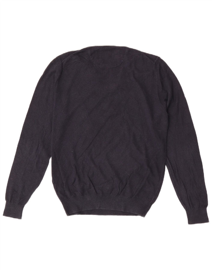 Massimo Dutti Maglione da uomo con scollo a V in cotone medio blu navy