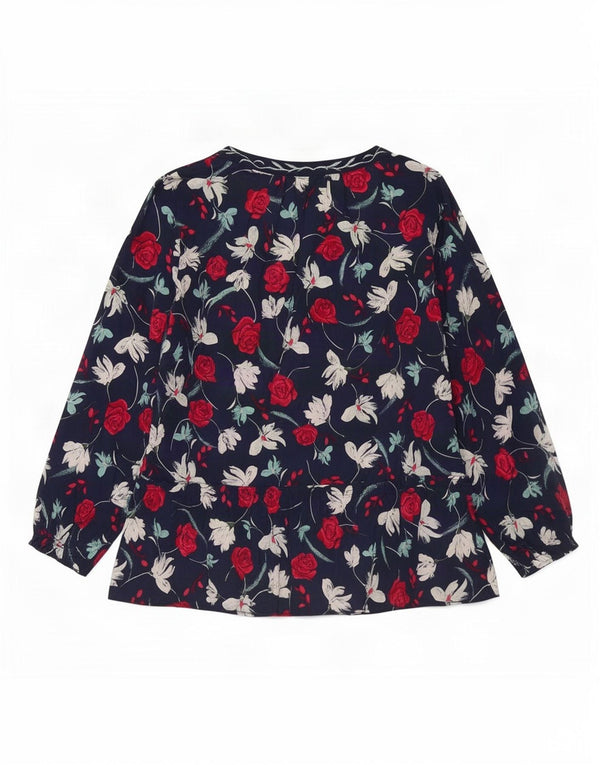 Camicetta da donna con maniche a 3/4 Benetton Top UK 16 Large Blu Navy in cotone floreale