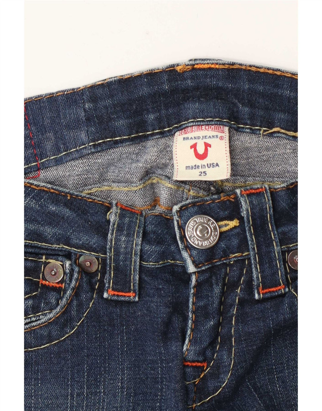 Jeans svasati a vita bassa da donna True Religion W25 L31 cotone blu