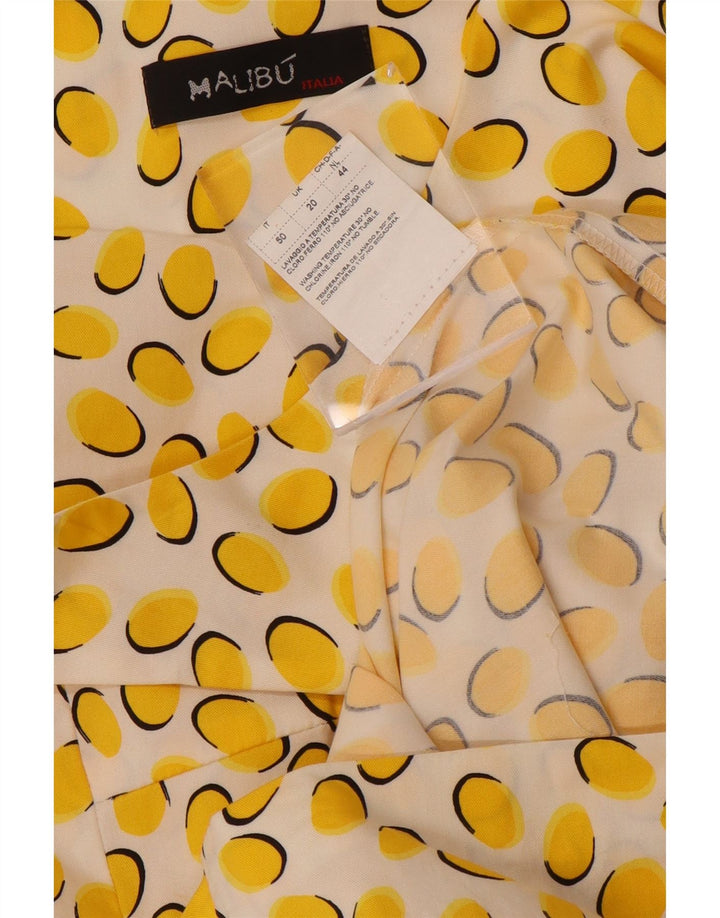 Abito tubino senza maniche da donna VINTAGE UK 20 2XL cotone maculato giallo