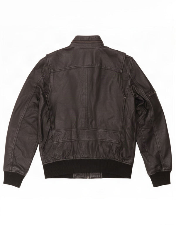 Giacca in pelle militare da uomo BARNEYS UK 38 media nera