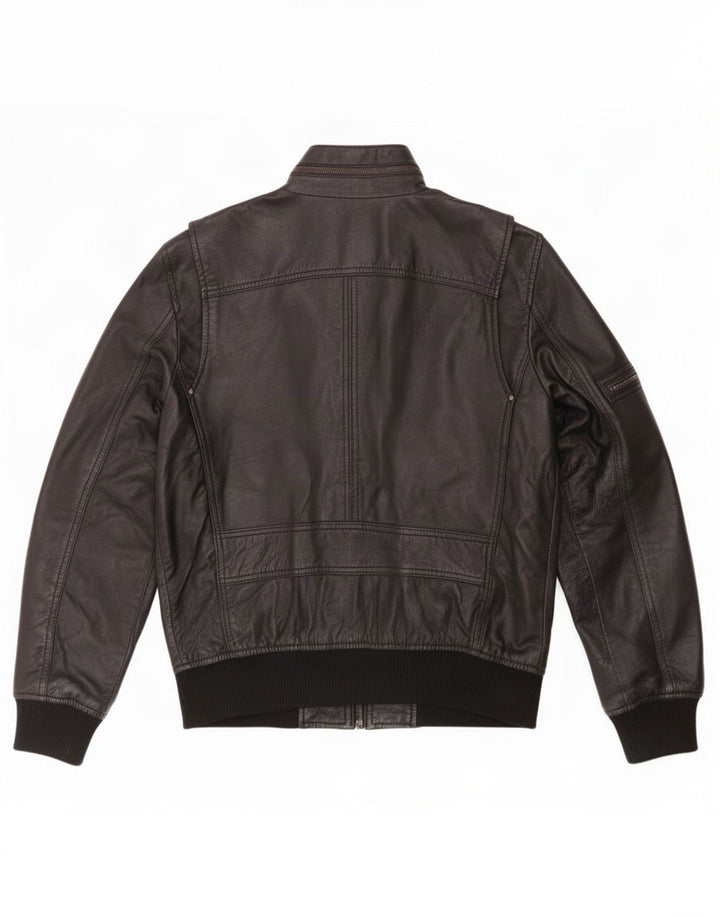 Giacca in pelle militare da uomo BARNEYS UK 38 media nera