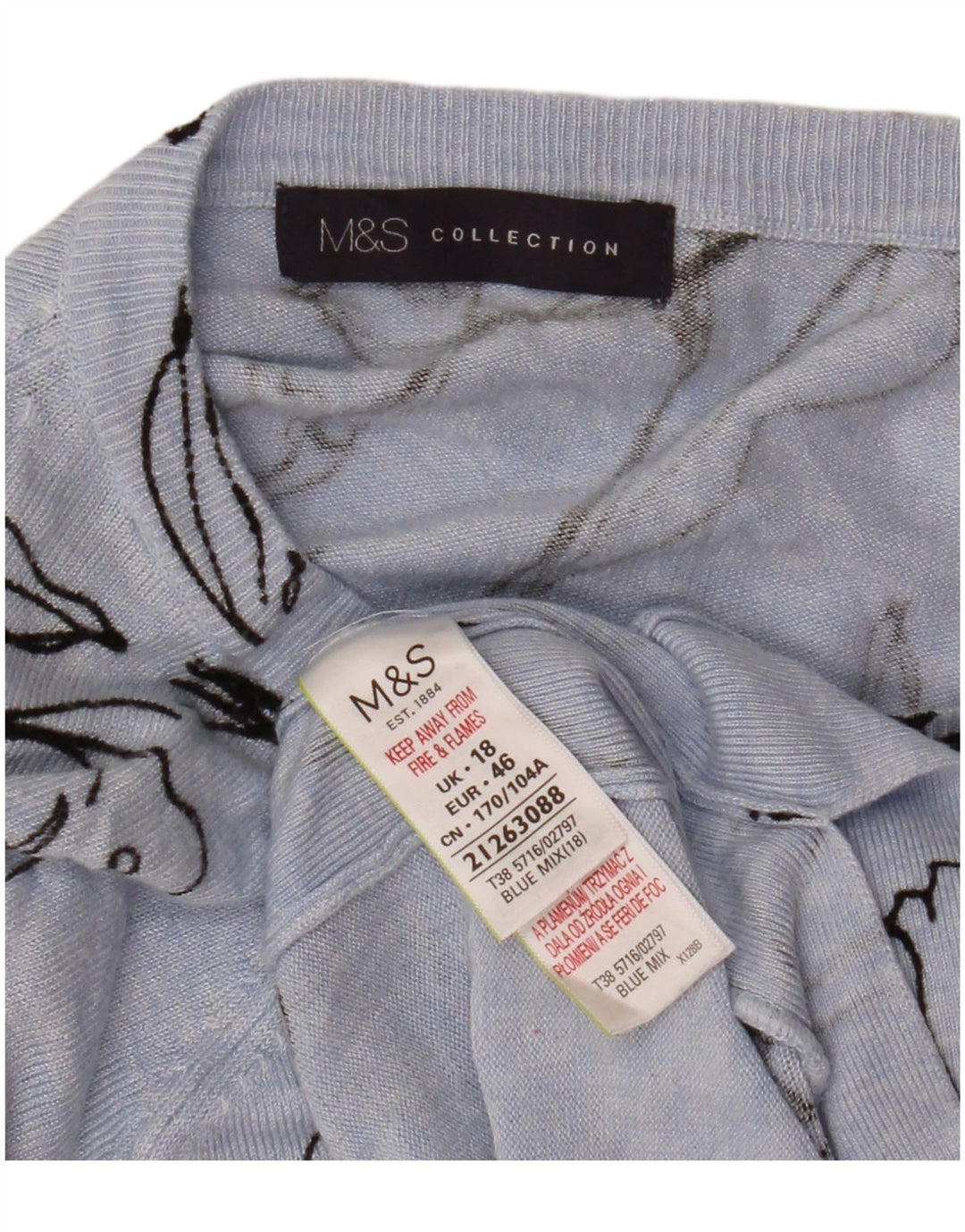 MARKS & SPENCER Maglione da donna con scollo a barca UK 18 XL Blu floreale