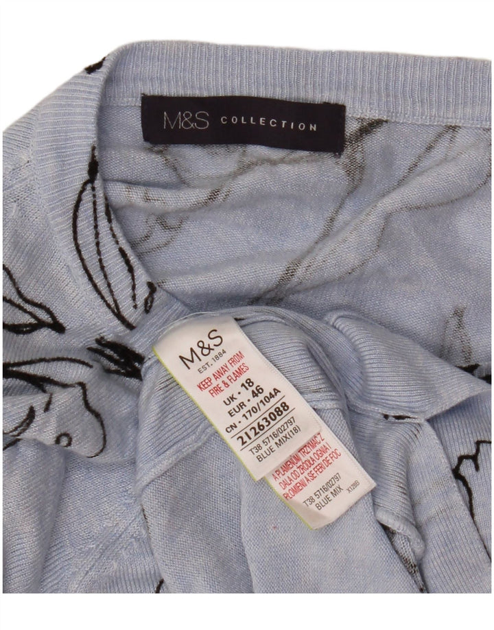 MARKS & SPENCER Maglione da donna con scollo a barca UK 18 XL Blu floreale