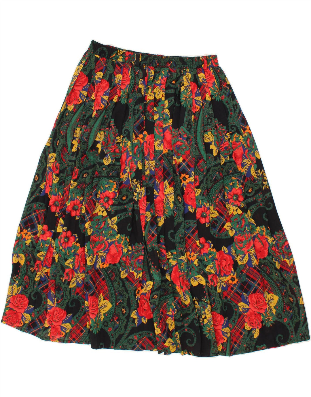 VINTAGE Womens Pleated Skirt IT 42 Medium W30  Black Floral Polyester Vintage Vintage and Second-Hand Vintage from Messina Hembry 