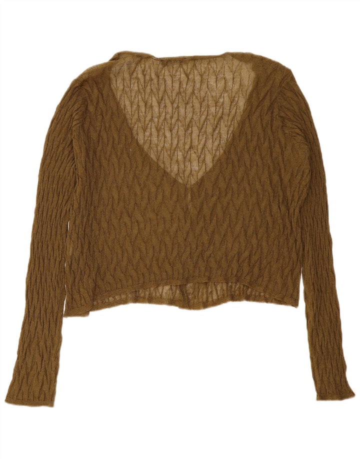 Maglione cardigan corto trasparente da donna Zara UK 14 medio cachi