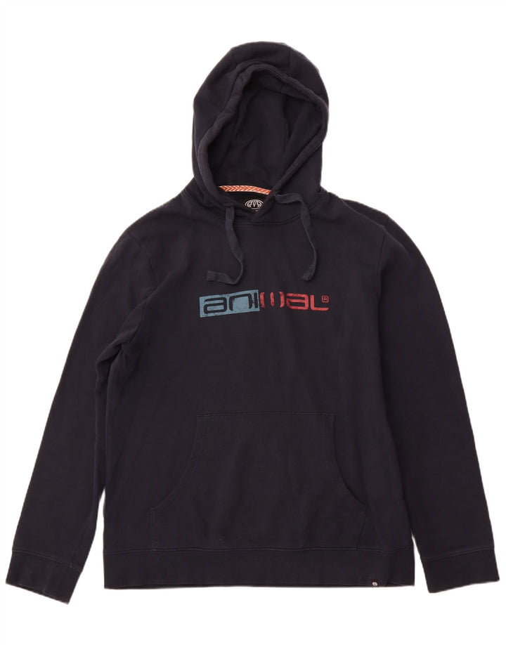 ANIMAL Maglione con cappuccio grafico da uomo grande in cotone blu navy