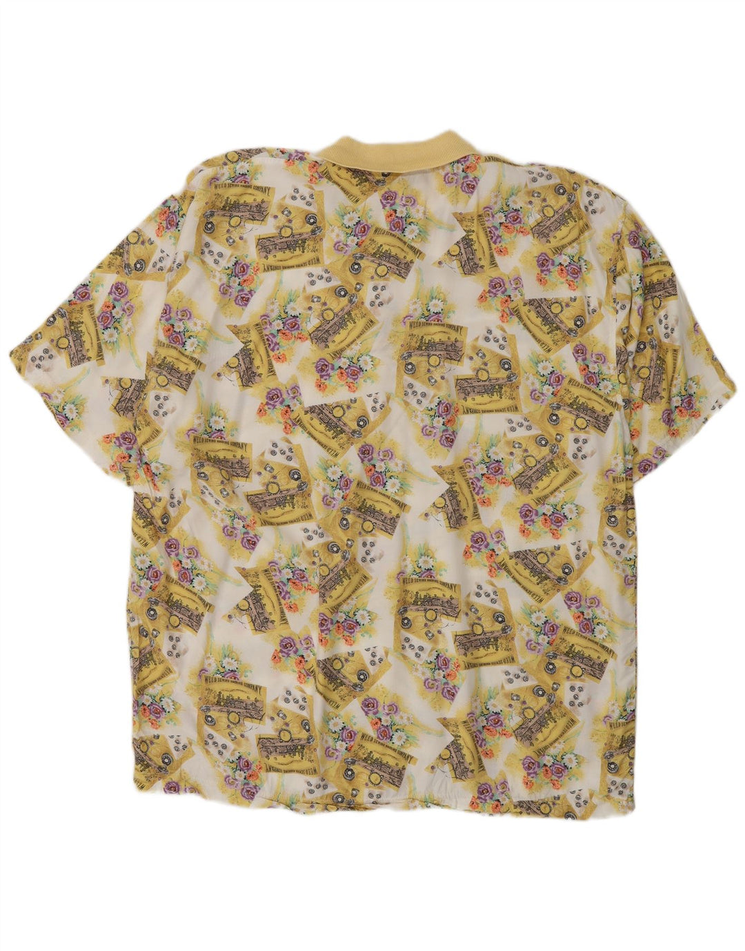 Gio Ferrari Camicia pullover a maniche corte da uomo IT 54 XL Viscosa floreale gialla