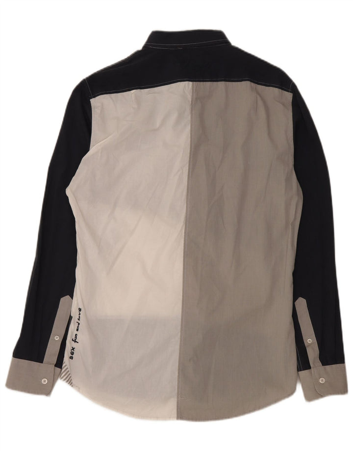 Desigual Camicia grafica da uomo grande in cotone color block multicolore