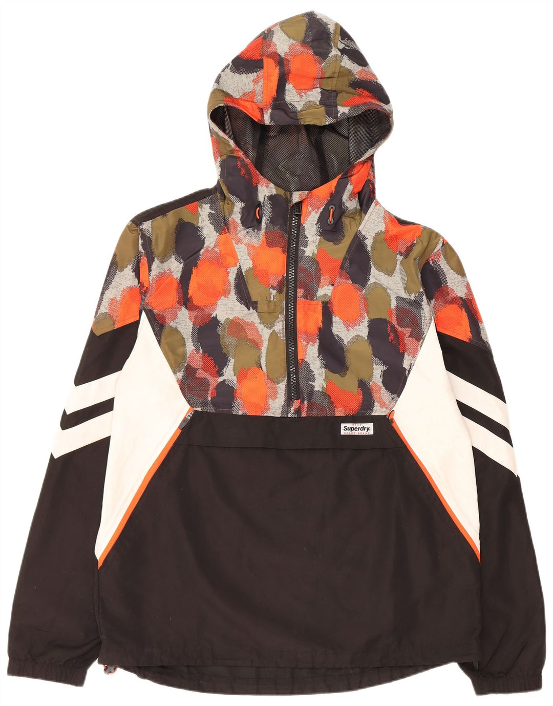 Giacca antipioggia da uomo con cappuccio SUPERDRY UK 40 grande nera maculata