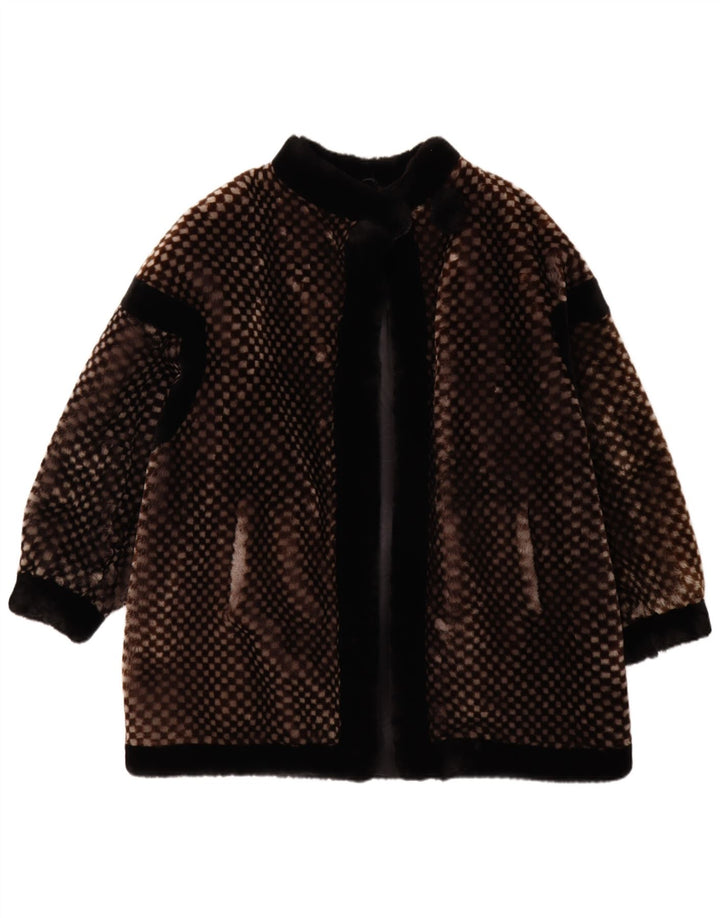Soprabito da donna in pelliccia sintetica VINTAGE EU 40 Marrone medio geometrico