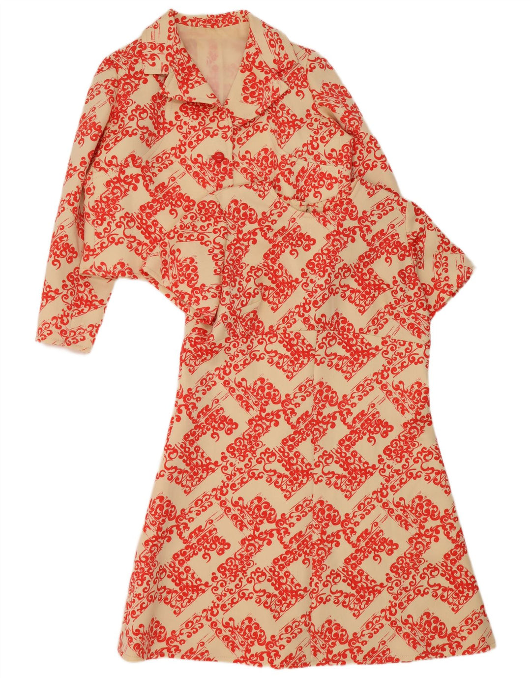 Set da 2 pezzi vintage da donna UK 14 grande motivo floreale beige