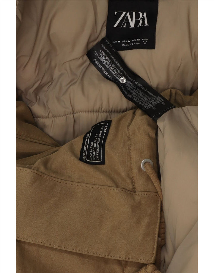Giacca imbottita ampia con cappuccio da uomo Zara UK 38 Poliestere beige medio