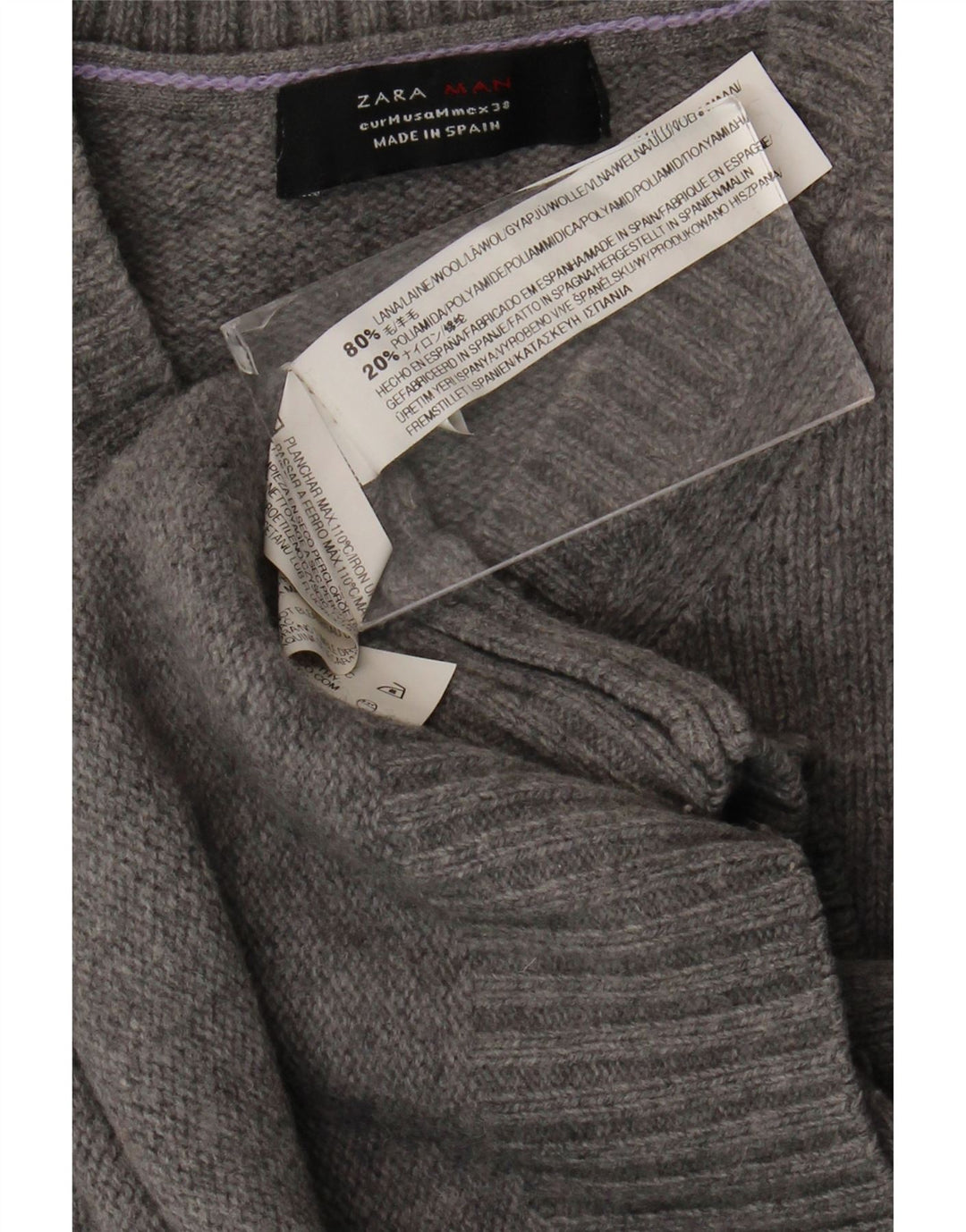 Maglione Zara da uomo con scollo a V in lana grigio medio