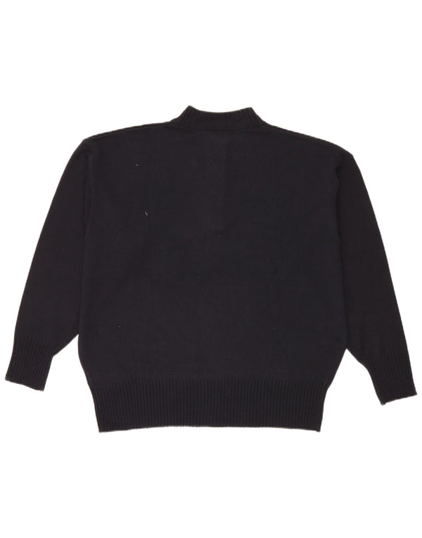 Maglione vintage da donna con collo a bottoni UK 20 2XL Acrilico blu navy