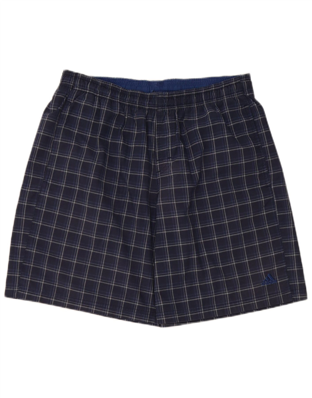 Pantaloncini da bagno da uomo Adidas grandi in poliestere a quadri blu navy