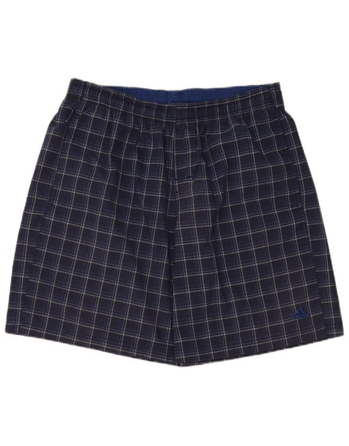 Pantaloncini da bagno da uomo Adidas grandi in poliestere a quadri blu navy