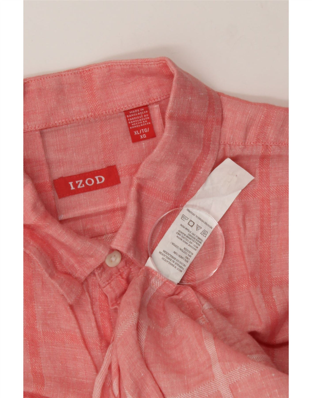 IZOD Mens Short Sleeve Shirt XL Red Check Linen Vintage Izod and Second-Hand Izod from Messina Hembry 